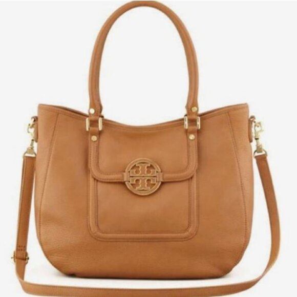 Tory Burch Amanda Hobo Tan Pebbled Leather Handbag Purse - Picture 1 of 5